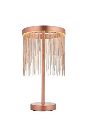 Netlighting Zelma LED Table Lamp Light Fine Copper Chain Waterfall Effect Brushed Copper with Inline Switch in Brown