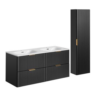 Petits Meubles Set mueble lavabo encastrado y columna estratificado Negro mate