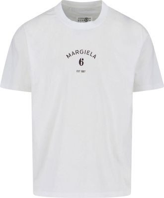 Maison Margiela White Cotton T-Shirt with Contrasting Logo Detail