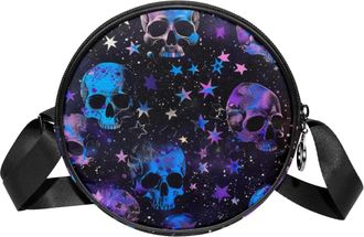 Generic Circle Crossbody Bag for Women, Skulls Small Sling Bag Daypack with Zipper Adjustable Shoulder Straps Casual Ladies Girls Round Purse