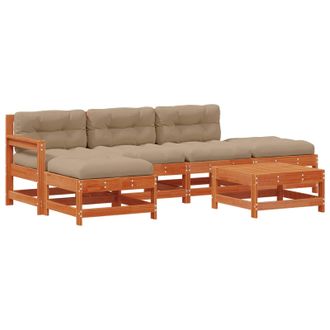 vidaXL Conjunto De Sof&aacute;s De Jard&iacute;n 6 Pcs Marr&oacute;n Cera Pino Macizo Vidaxl