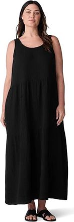 Eileen Fisher Dress Black Cotton Scoop Neck Sleeveless A-Line DDR2271