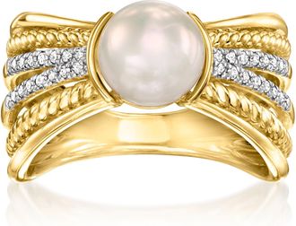 Ross-Simons 7.5-8mm Cultured Pearl Multi-Row Ring With. Diamonds in 18kt Gold Over Sterling