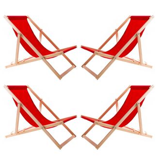 OEM 4 Tumbonas De Madera Con Tela Roja