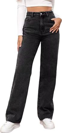 Generic Womens Jeans Wide Leg Jeans for Women UK Elasticated High Waist Flare Denim Trousers Baggy Stretch Straight Leg Jean Loosefit Y2K Slim Fit Boyfriend D