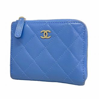 Chanel Blue Grained Calfskin Wallet (Bi-Fold) (Pre-Owned)