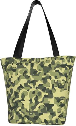 AOOEDM Camo Green Camouflage Print Reusable Grocery Bag Shopping Bag Casual Shoulder Bag Handbag for Men Women ECO Market Bag Beach Bag Travel Totes
