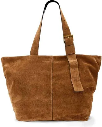 AllSaints Alba Zip Suede Tote in Arizona Tan Brown at Nordstrom