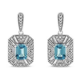 House of Brilliance Silver 5mm Blue Topaz and Diamond Dangle Earrings in White at Nordstrom