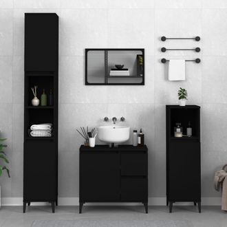 vidaXL Armario De Ba&ntilde;o Madera Contrachapada Negro 30x30x100 Cm Vidaxl