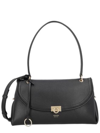 Ferragamo Black Structured Calf Leather Shoulder Bag