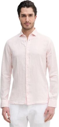 Hackett Overhemden, Heren, Roze, M, Linnen, Tailored Fit Garment Dyed Linen Shirt
