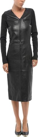 Diesel Black Solid V Neck Midi Dress