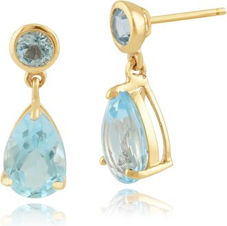 Gemondo Classic Pear Blue Topaz Drop Earrings in 9ct Yellow Gold