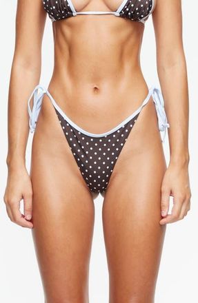 Lioness Drift Side Tie Bikini Bottoms in Chocolate Blue Polka at Nordstrom, Size X-Large