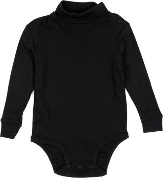 Leveret Cotton Neutral Solid Turtleneck Bodysuit in Black at Nordstrom, Size 18-24M