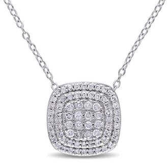 Amour 1/2 CT TW Diamond Layered Halo Pendant with Chain In Sterling Silver