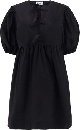 Ganni Short Dresses, female, Black, S, Mini Dress with Knotted Ribbons