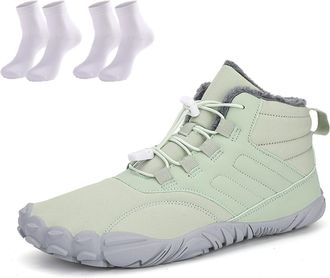 Generic Waterproof Snow Boots for Women | Non-Slip Fur Lined Mid Calf Sneakers | Lightweight Ankle Booties for Cold Weather Hiking(Light Green,12.5 Women/11.5