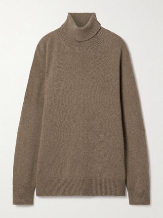 The Row Pullover A Collo Alto In Cashmere Mélange Hepny - Marrone