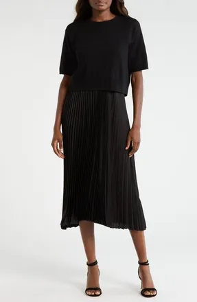 CeCe by Cynthia Steffe Sweater & Pleated Skirt Two-Piece Set in Rich Black at Nordstrom, Size X-Large