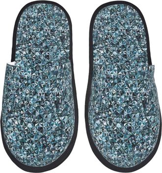 Generic Shoes Bling Sparkly Gemstone Blue Print Fluffy Slippers Lightweight Sliders For Home Bedroom Adult L