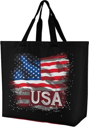 Generic U.s. Flag Reusable Shopping Bags Large Capacity Grocery Bag Heavy Duty Tote for Women 40x40x16cm