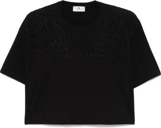 Elisabetta Franchi Katoenen trui met logo detail - Dames - T-shirts - Zwart - S - Katoen - Tops
