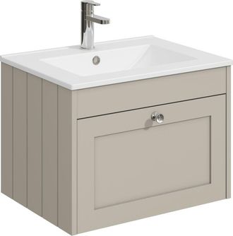 Balterley Balterley 600mm Wall Hung 1 Drawer Unit with Minimalist Basin 1 Tap Hole - Pebble Grey