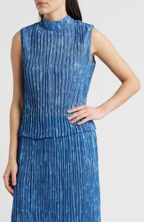Cloth & Stone Pleated Denim Sleeveless Top in Indigo Ikat Floral at Nordstrom, Size X-Small
