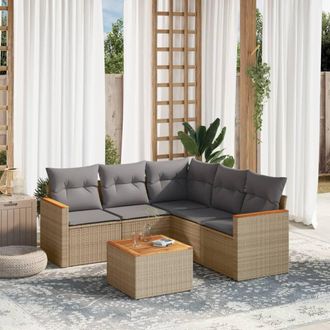 vidaXL Juego De Sof&aacute;s Jard&iacute;n Con Cojines Beige Mezcla 6 Pzas Rat&aacute;n Pe Vidaxl