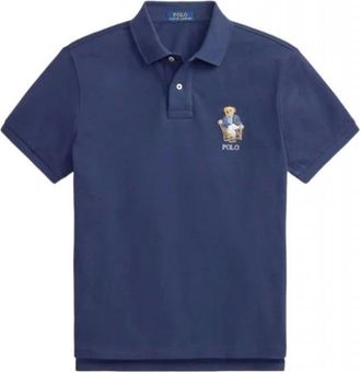 Ralph Lauren Tops, Heren, Blauw, M, Katoen, Custom Slim Fit Polo Bear Poloshirt