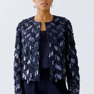 Oui Sequin Jacket In Navy