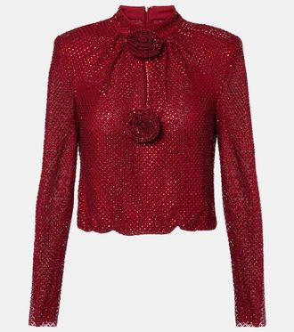 Self Portrait Embellished fishnet blouse