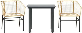 vidaXL 3 Piece Garden Dining Set Brown Poly Rattan Glass vidaXL