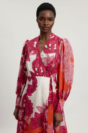 Karen Millen Womens Baroque Balloon Sleeve Maxi Dress - Multicolour Cotton - Size 12 UK