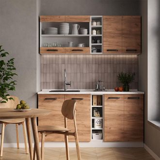 Vicco Cocina Vers&aacute;til R-line, Oro Potencia Roble/blanco, 160 Cm Sin Encimera