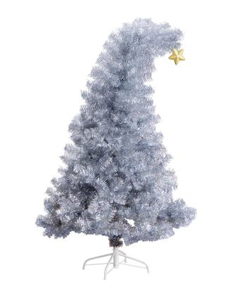 Nearly Natural 5ft Artificial Silver Tinsel Holiday Santas Hat Christmas Tree With Star Topper