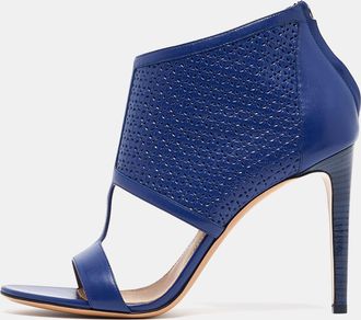 Ferragamo Blue Perforated Leather Pacella Open-Toe Booties