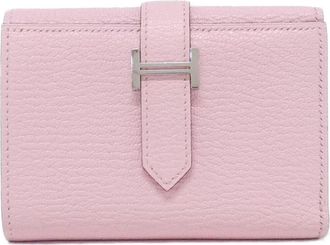 Herm&egrave;s Rose Sakura Chevre Leather Wallet (Tri-Fold) (Pre-Owned)