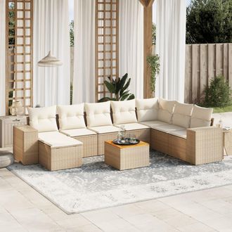 vidaXL Set De Sof&aacute;s De Jard&iacute;n 9 Pzas Con Cojines Rat&aacute;n Sint&eacute;tico Beige Vidaxl
