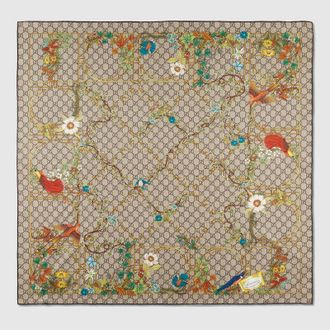 Gucci Printed Silk Twill Carr&eacute;, Beige, Silk