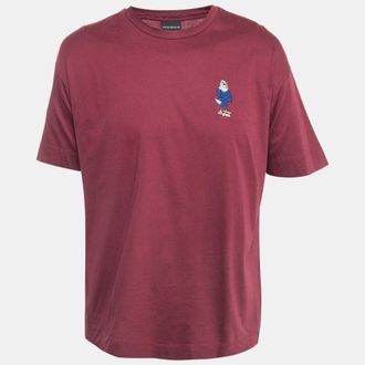 Emporio Armani Burgundy Cotton Embroidered T-Shirt