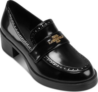 Karl Lagerfeld Cenella Block Heel Loafer in Black/Bright White at Nordstrom, Size 5.5