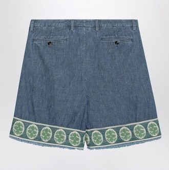 Valentino Mens Blue Bermuda Short With Jacquard Bottom Cotton - Size EU 50 (Mens)