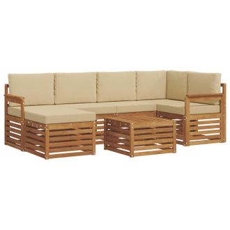 vidaXL Conjunto De Sof&aacute; Seccional Con Coj&iacute;n 7 Pcs Natural Y Beige Vidaxl