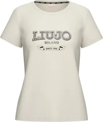 Liu Jo Cotton T-Shirt with Embellished Logo - female - Liu Jo - T-Shirts - White - 2XS - Tops