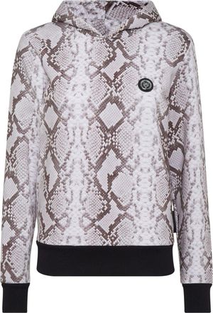 Plein Sport Tiger logo-patch python-print hoodie - women - Polyester/Cotton - M - Grey