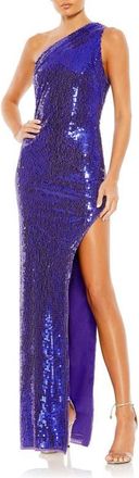 Mac Duggal Sequined One Shoulder Asymmetrical Hem Gown in Violet at Nordstrom, Size 10
