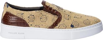 Philipp Plein Slip On Sneakers Denim Jacquard Monogram - unisex - Loafers - Bruin - 46 EU - Denim - Schoenen